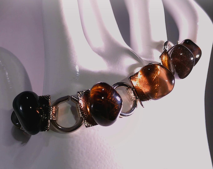 Women’s Bracelet – Smoky Quartz – Stainless Steel - Vintage Bracelet