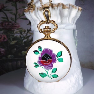 Sheffield Hand Painted Enamel Hunter Case Watch Pendant - Watch Necklace - Watch Pendant - Mechanical Wind Up Watch - Vintage Watch Pendant