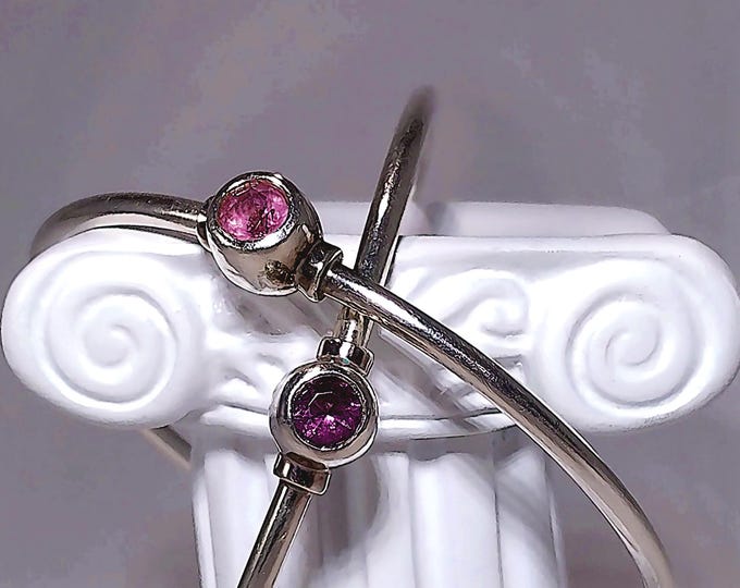 Gemstone Bangle Bracelet - Purple Amethyst or Pink Topaz Gem – 925 Sterling Silver - Vintage
