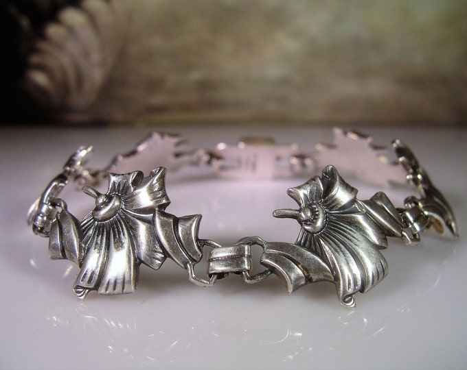 Link Bracelet, Vintage Art Nouveau Ribbon and Bow Sterling Silver Bracelet, Vintage Bracelet, Silver Bracelet