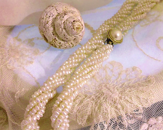 Vintage Six-Strand Pearl Necklace: Mabe Pearl Vermeil Clasp, 4mm Freshwater Pearls