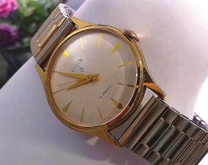 Men’s Wrist Watch - Elgin Men’s Round Dura-Balance Watch - 19 Jewels – Automatic Analog - Two Tone Gold – Vintage Circa late 1950’s