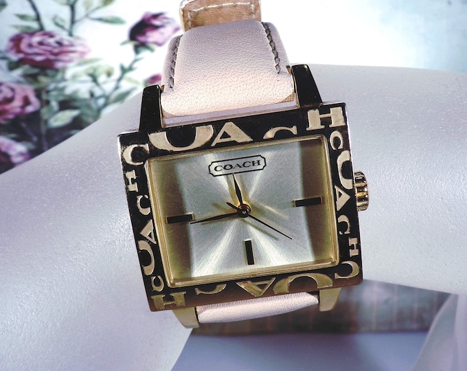 Womens Wrist Watch - Designer Coach - Fashion Watch - Quartz Watch - Nude Leather Band - Vintage Wristwatch