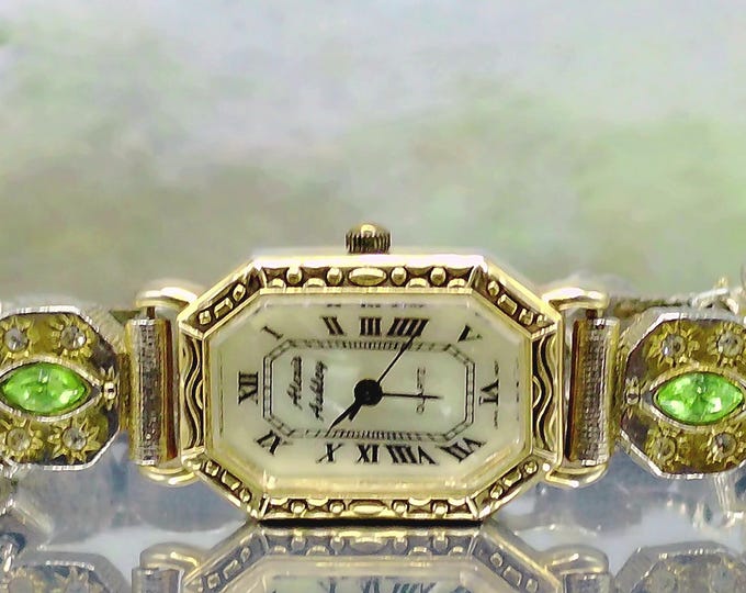 Victorian Style Alexis Ashley Cameo Slider Charm Wrist Watch with Two Uranium Gemstones