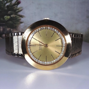 Vintage Gruen Precision Watch: 1960s Mechanical Watch, Crystal Halo, Stretch Band