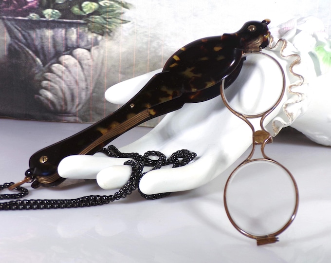 Reading Glasses – Edwardian Tortoise Shell Lorgnette - Antique Lorgnette - Opera Glasses – Spectacles - Eyeglasses - Handheld Eyeglasses