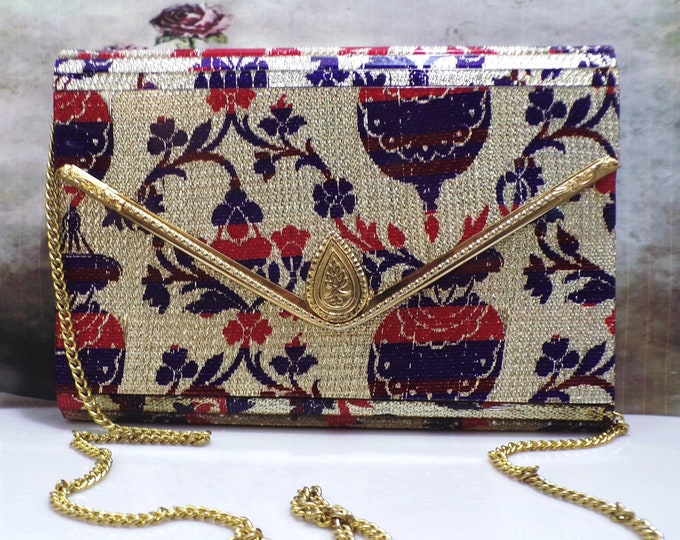 Vintage 1960s Clutch Purse - Lucite Outer Finish - Faux Leather Interior w/ Zipper - Chatelaine Chain - Envelope Purse - Clothing Accessory