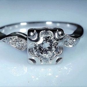 Engagement Ring, Vintage 14K White Gold Diamond Ring, Genuine .31 CT Diamond, Vintage Diamond Ring, Size 6.5, Free Sizing!!