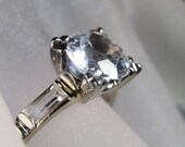 Reserved for lvalette11: 1950s,14K White Gold Ring,White Topaz Ring,Baguette Shoulders,Wedding Ring,Bridal Ring,Vintage Ring – Size 6.5
