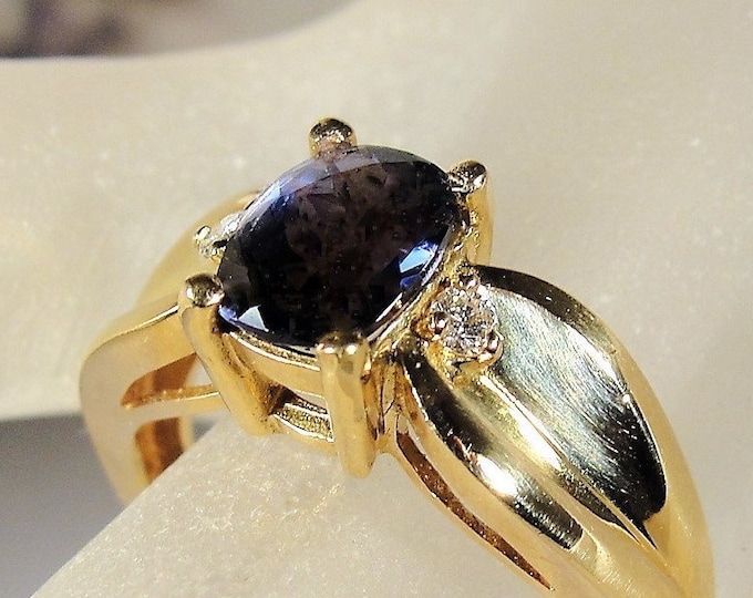 Tanzanite Ring, 14K Tanzanite & Diamond Ring, 14K Yellow Gold, Genuine Purple Tanzanite, Right Hand Ring, Vintage Ring, Size 9, FREE SIZING!