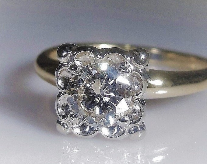 Engagement Ring, Art Deco 14K Gold .66 Carat Champagne Diamond Solitaire Engagement Ring, Genuine Diamond, Vintage Ring, Size 6, Free Sizing