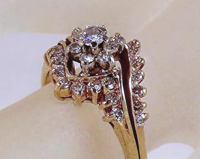 14K Gold Diamond Bridal Rings – Engagement Ring – Wedding Band Wrap - Size 6.5 - Free Sizing