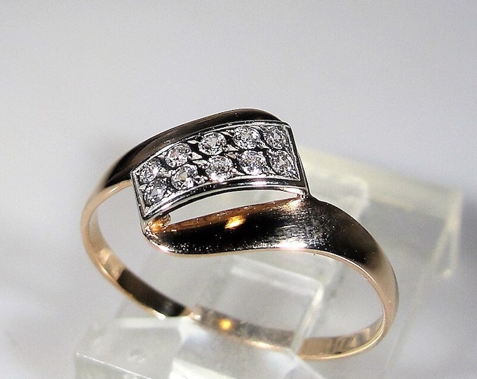 14K CZ Ring, 14K Rose Gold Cubic Zirconia Bypass Ring, Band Ring, Midi Ring, Pinky Ring, Right Hand Ring, Size 5, Vintage Ring, Free Sizing!