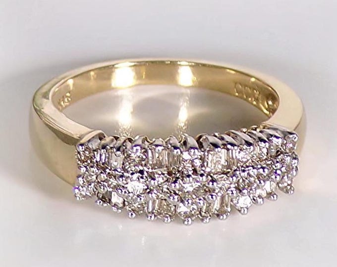 Vintage 14K Gold Diamond Cluster Ring - Statement Anniversary or Wedding Band - Size 7 - Free Sizing