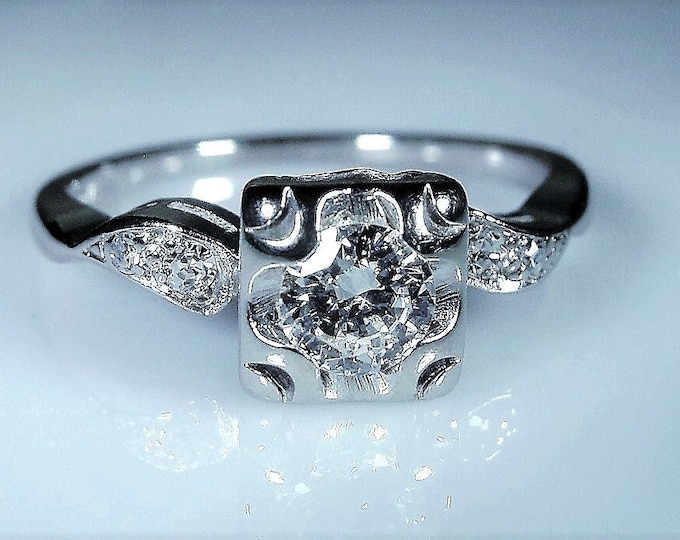 Engagement Ring, Vintage 14K White Gold Diamond Ring, Genuine .31 CT Diamond, Vintage Diamond Ring, Size 6.5, Free Sizing!!