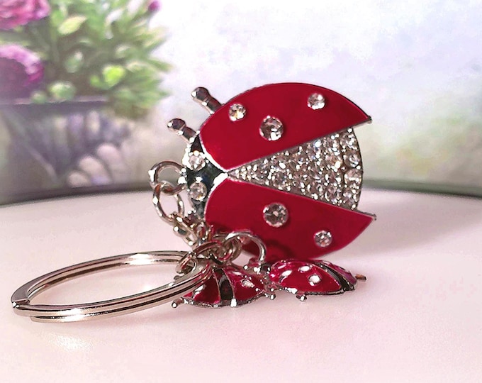 Charm Keychain – Red Enamel and Rhinestone Encrusted Ladybug Keychain - Bag / Purse Charm - Backpack Charm – Fashion Accessory