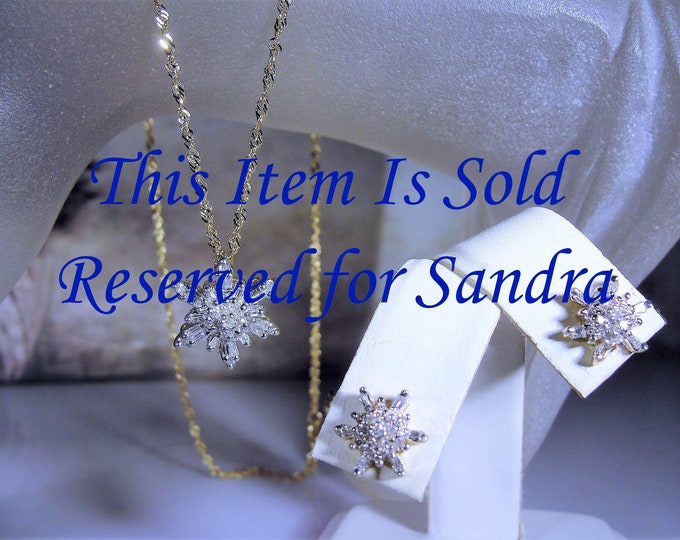 Reserved for Sandra - 2nd Payment: Jewelry Set - 14K Yellow Gold Genuine Diamond Necklace and Earrings Jewelry Set - Star or Snowflake Motif