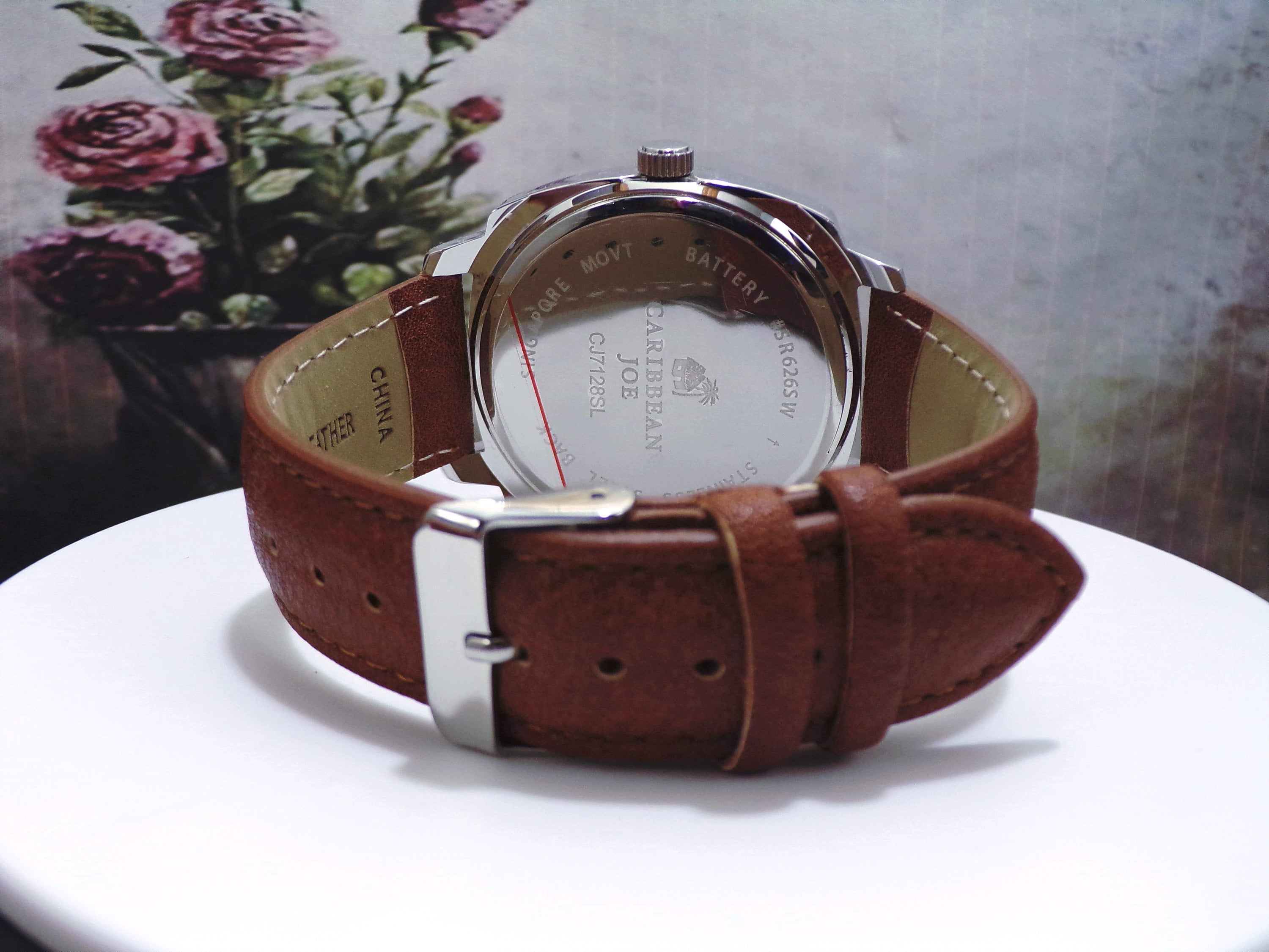 Carribean Joe Mens Faux Chronograph Wrist Watch Sapphire Blue Face Leather 10 Inch Brown Band Quartz Watch Vintage Watch NOS Etsy UK