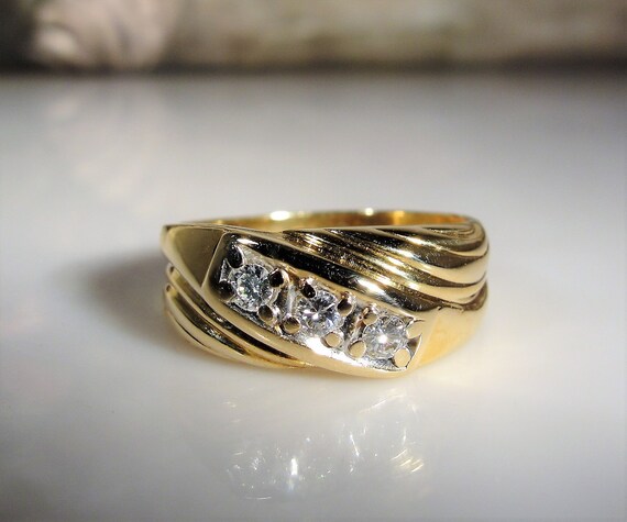14K Yellow Gold Man’s Diamond Ring, Gentleman’s Ri