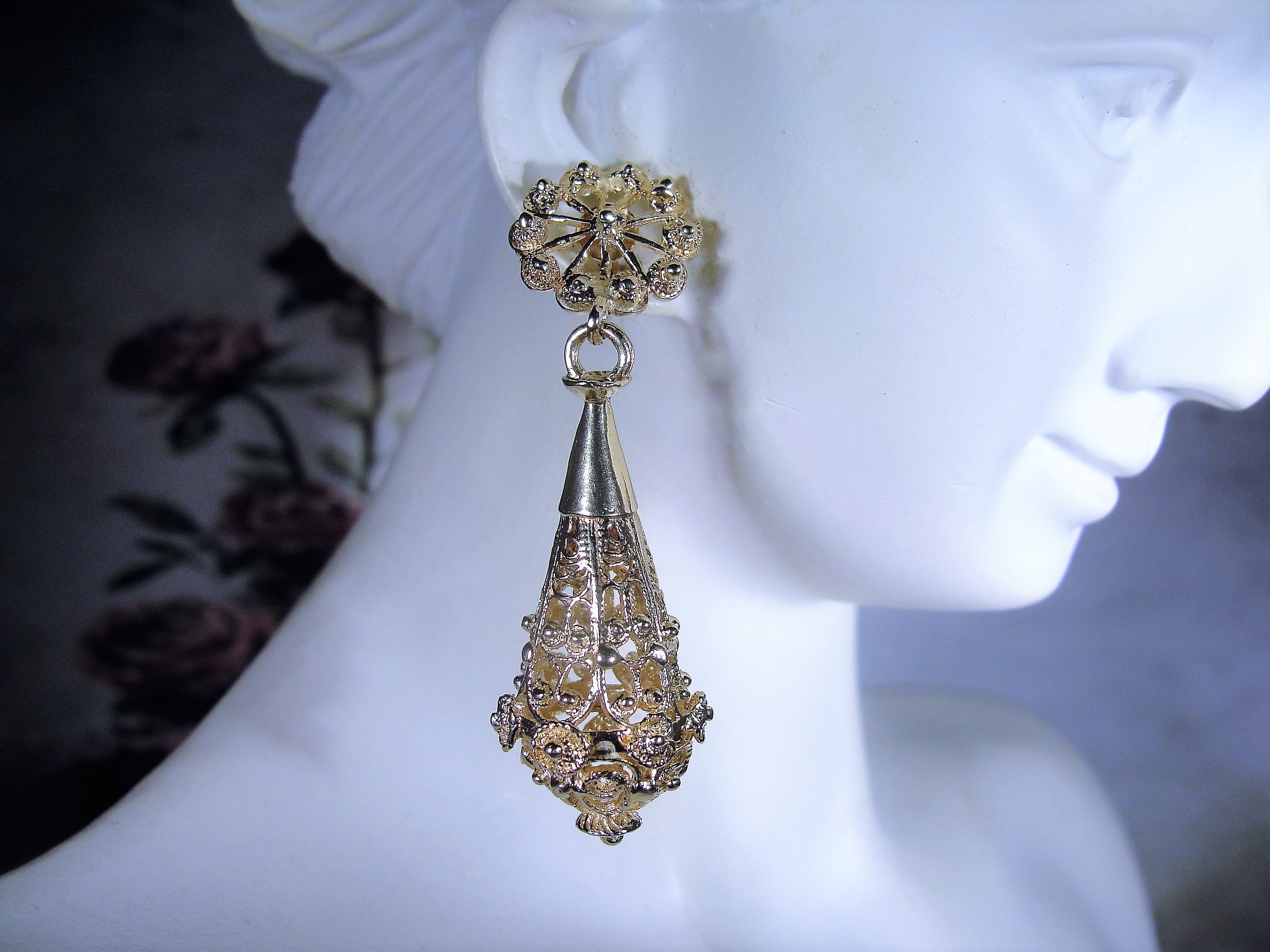 Reserved for Jeanie14K Yellow Gold Intricate Filigree Chandelier Earrings, Drop Dangle Earrings