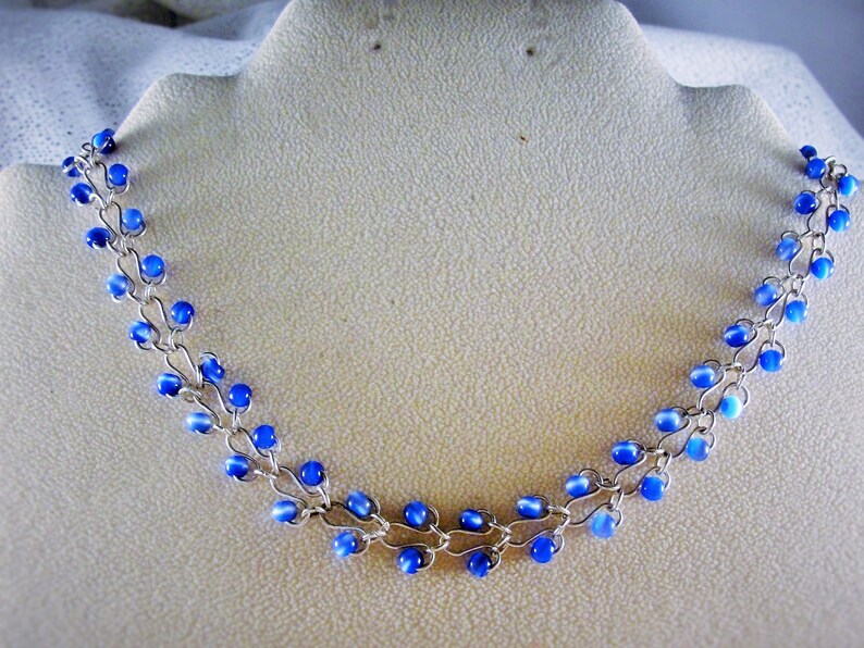 Bead Necklace Blue and White Beaded Necklace Interlocking Etsy