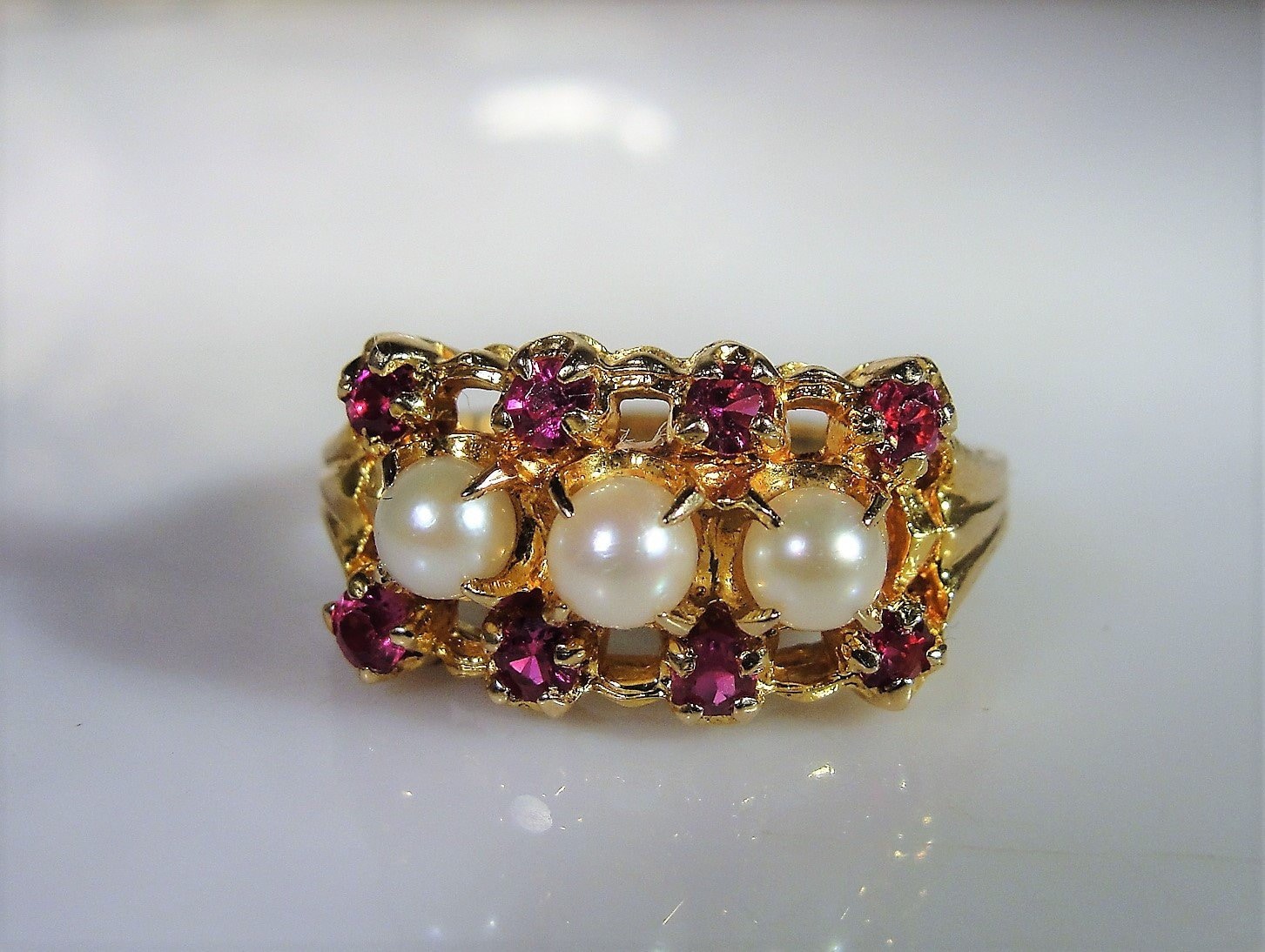 Pearl Ruby Ring, Unique 10K Gold Pearl and Ruby Ring, Pearl and Ruby ...