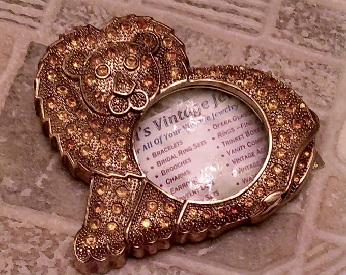 Lion Magnifying Glass – Bombay Company Citrine Rhinestone Encrusted Lion Magnifying Glass – Paperweight – Document Spyglass - Vintage Office