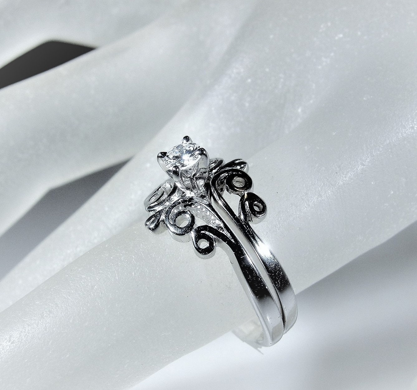 Bridal Ring Set, 14K White Gold Tiara Diamond Bridal Ring Set, Diamond Engagement Ring, Tiara