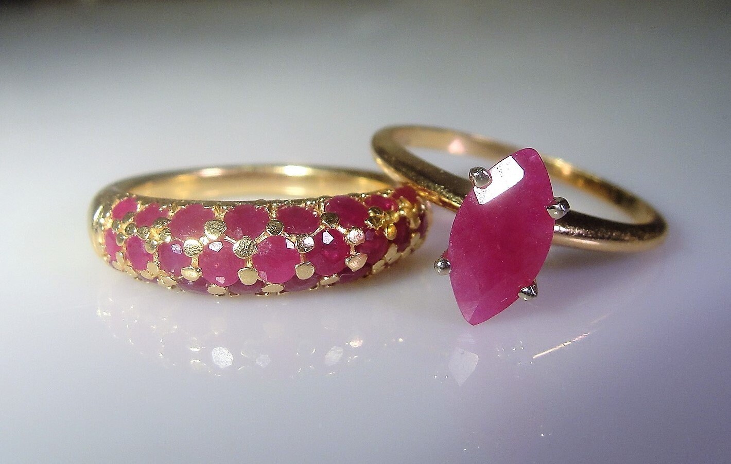 14K Ruby Bridal Ring Set, Ruby Ring Set, Marquise 1 Carat Solitaire