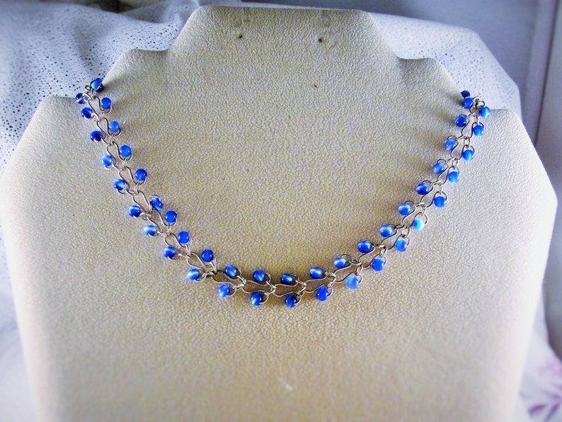 Bead Necklace Blue and White Beaded Necklace Interlocking | Etsy