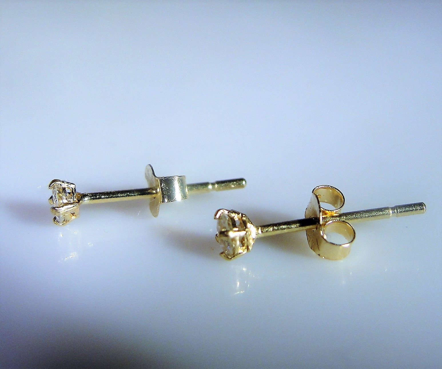 Reserve for Vicki: Petite 14K Yellow Gold Diamond Stud Earrings ...