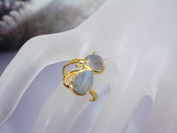 Labradorite Cat Ring – Gold Vermeil Bluish Gray C… - image 10