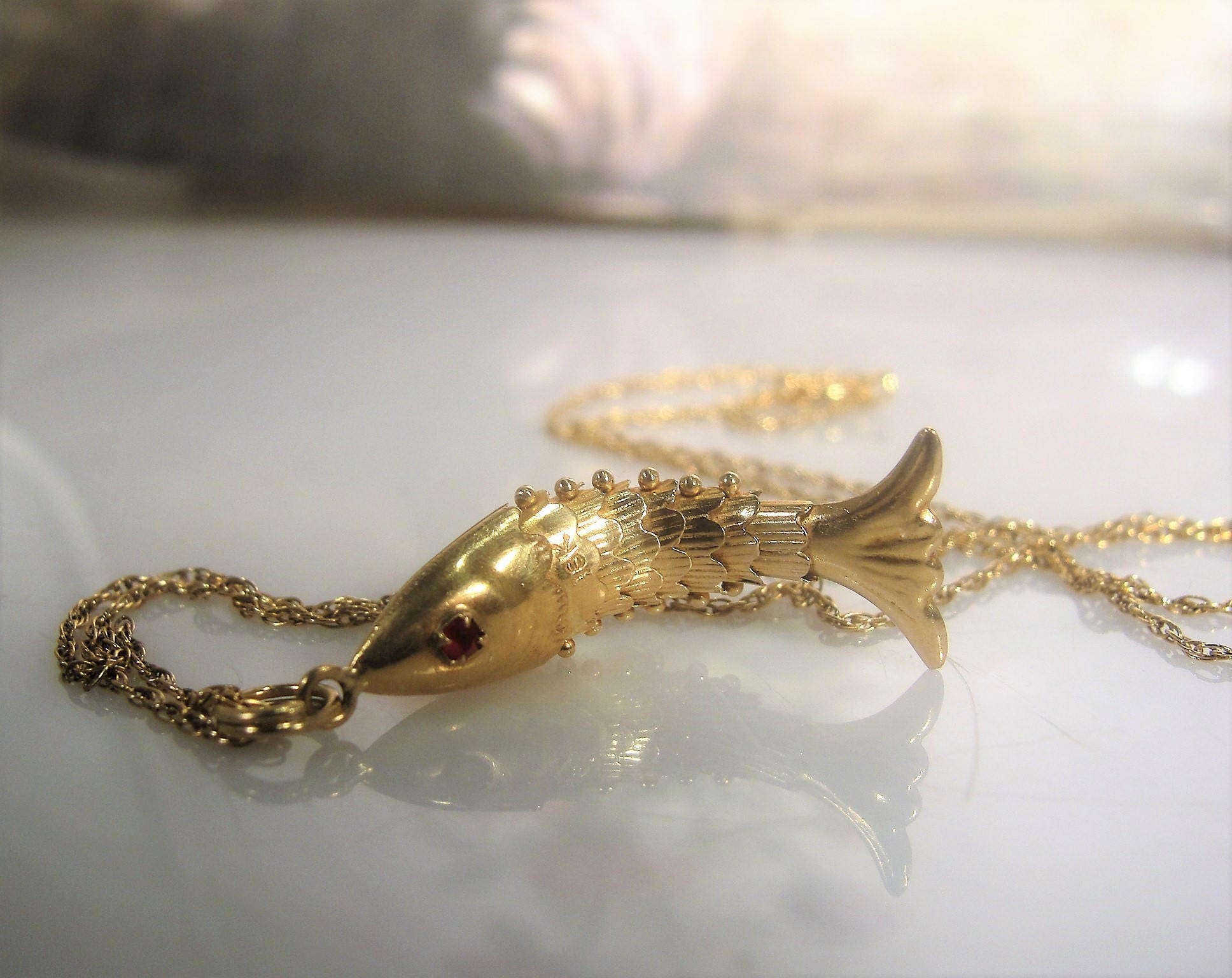 Reserved for Fleur: Gold Fish Charm, Gold Fish Pendant, Articulating Fish  Charm, Wiggly Fish Pendant, 14K Gold 18 Chain, Vintage Necklace