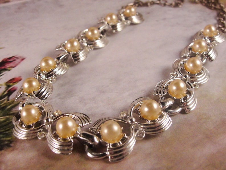 Silver Choker Pearls with Rhinestones Necklace Choker Pearl and Rhinestone Choker Pearl Choker Pearls Silver Necklace Vintage Necklace
