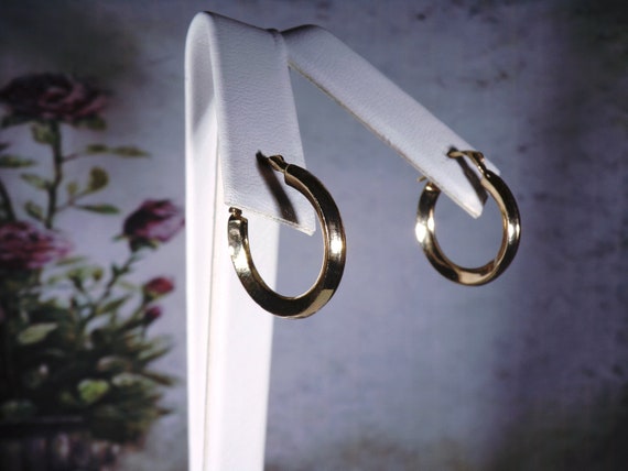 14K Yellow Gold Hoop Earrings - Concave Hoop Earr… - image 3