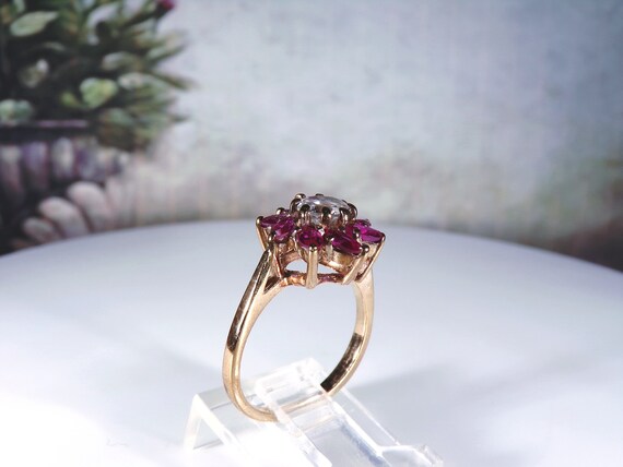 Vintage 10K Yellow Gold Ruby and White Topaz Flor… - image 7