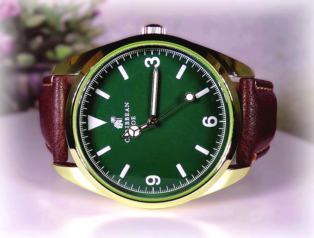 Caribbean Joe Emerald Green Watch: Vintage Leather Band, New