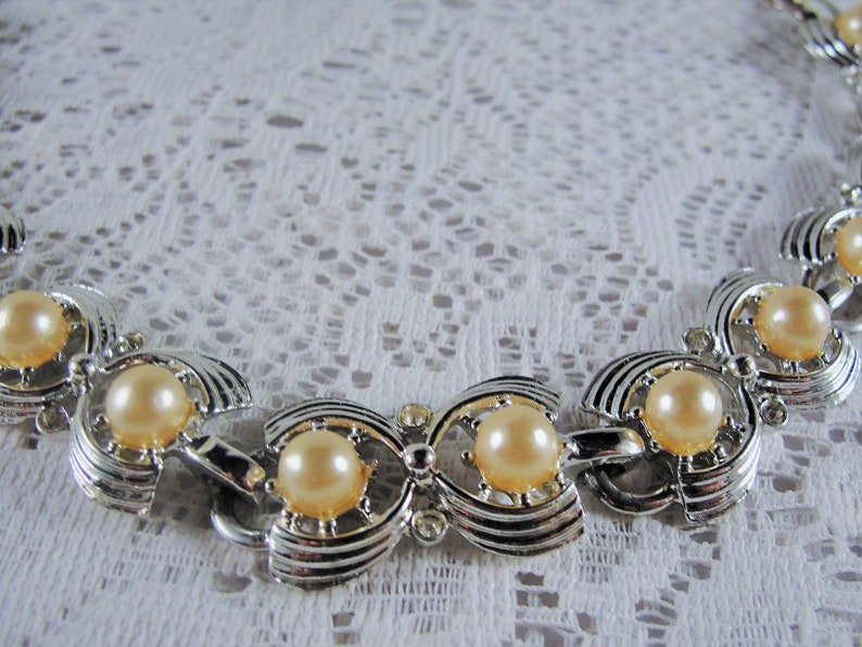 Silver Choker Pearls with Rhinestones Necklace Choker Pearl and Rhinestone Choker Pearl Choker Pearls Silver Necklace Vintage Necklace