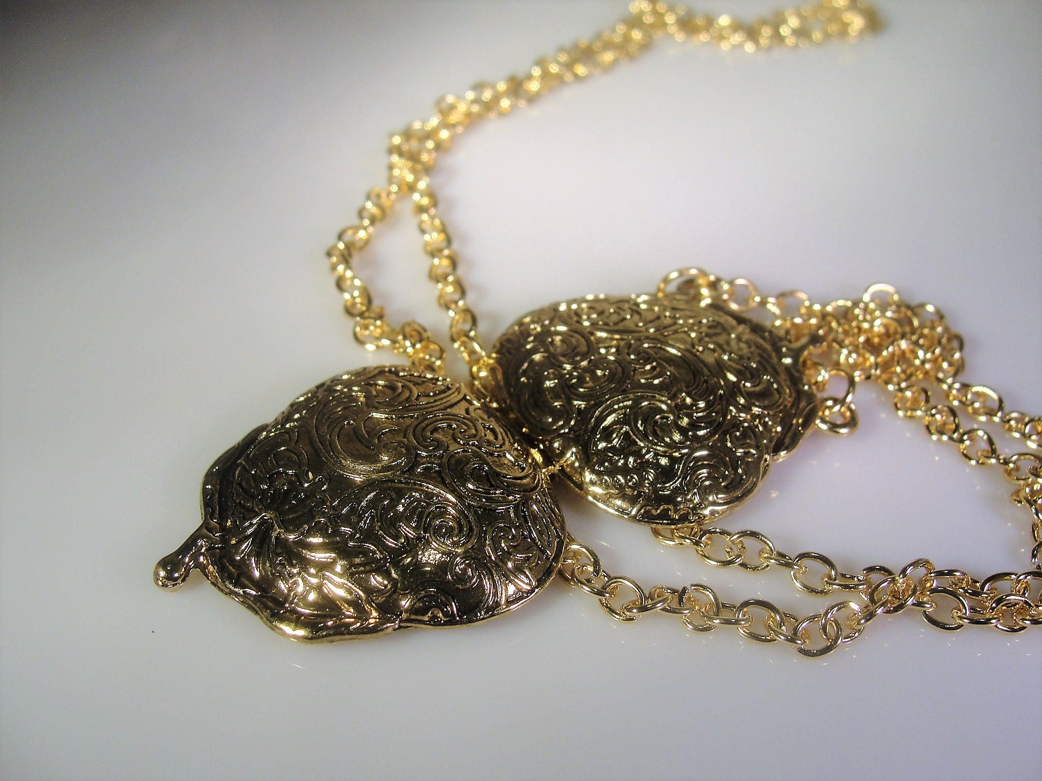 Victorian Revival Chased Purse Necklace, Purse Necklace, Chatelaine