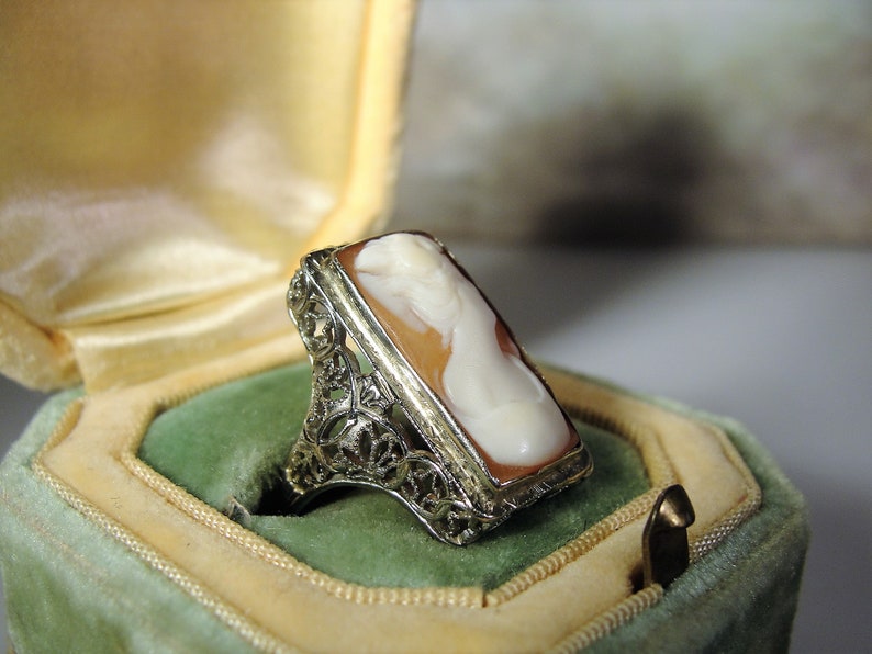 Cameo Ring 18K White Gold Cameo Ring Edwardian Cameo Ring | Etsy