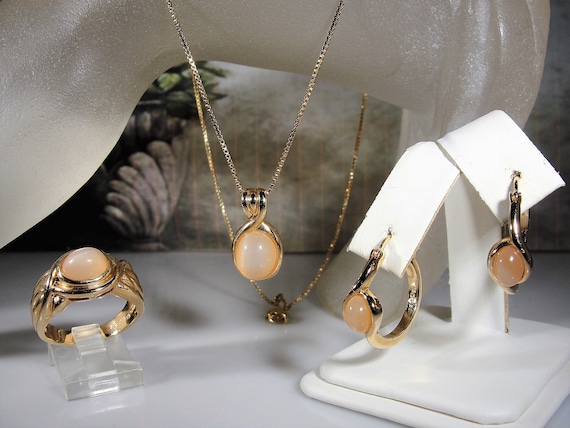 Jewelry Set - Gold Vermeil Moonstone Jewelry Set … - image 1