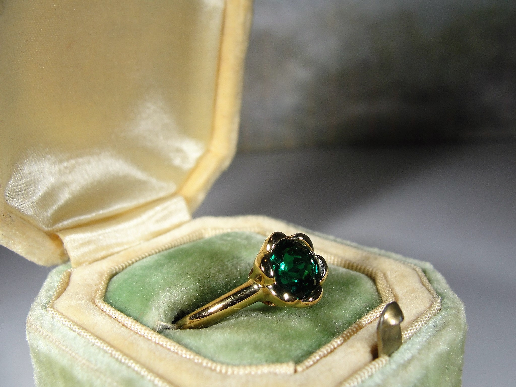 Emerald Ring, 10K Yellow Gold Green Emerald Buttercup Ring, Lab Created ...