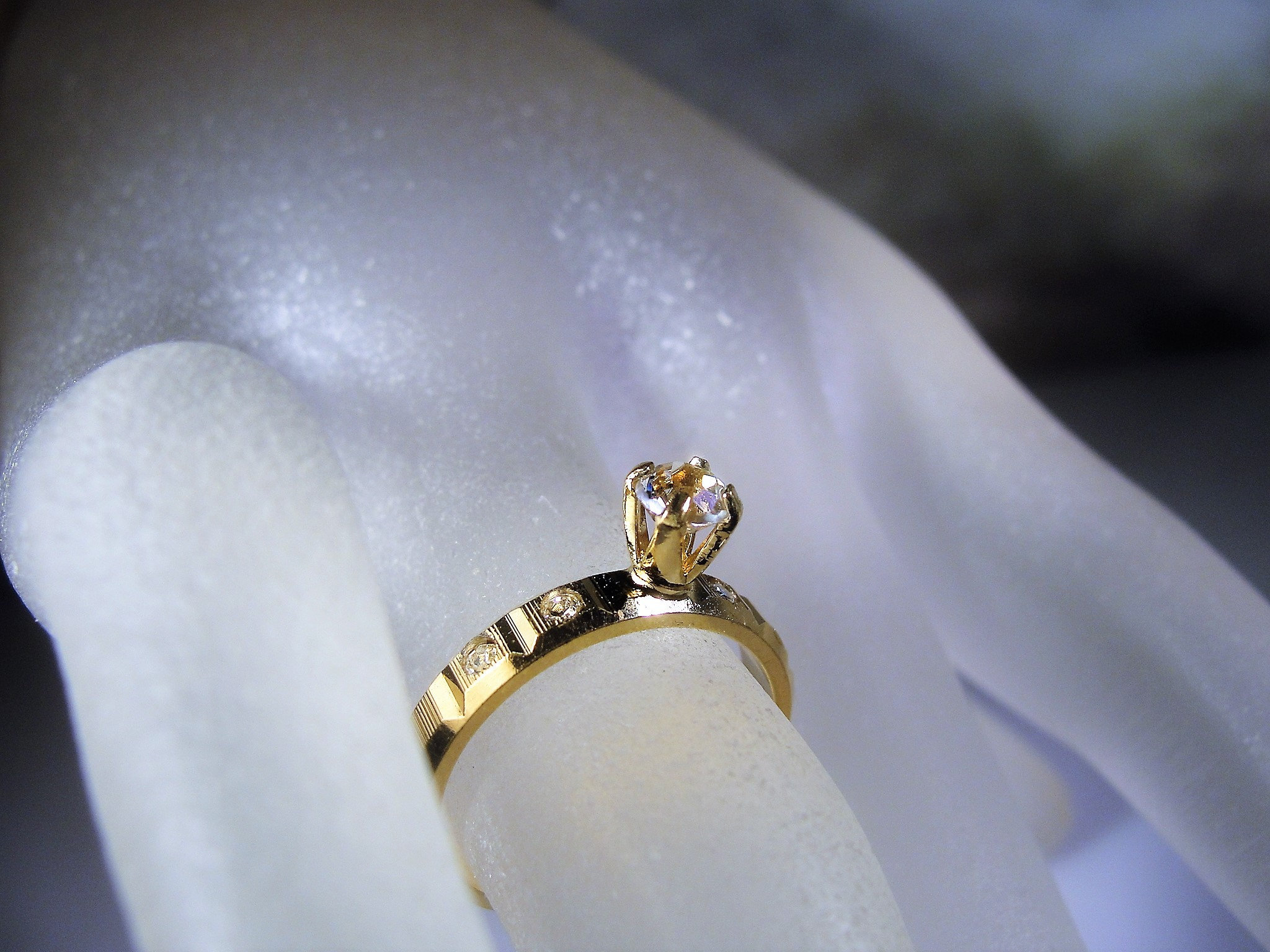 Rhinestone Solitaire Gold Tone Fashion Ring, Faux Engagement Ring