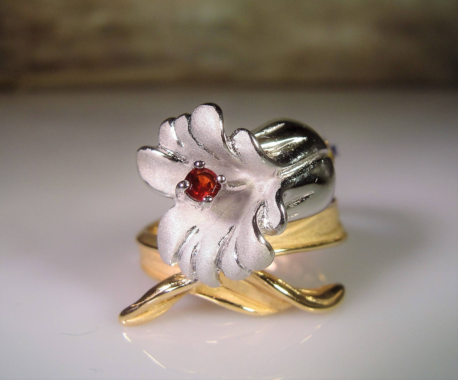 Reserved for Deb Lily Ring, Bypass Lily Ring, Enamel Flower Ring