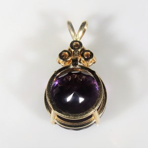 Amethyst & Diamond Pendant, 14K Yellow Gold Purple Amethyst and Diamond Pendant, Natural Amethyst and Diamonds, Vintage Pendant image 2