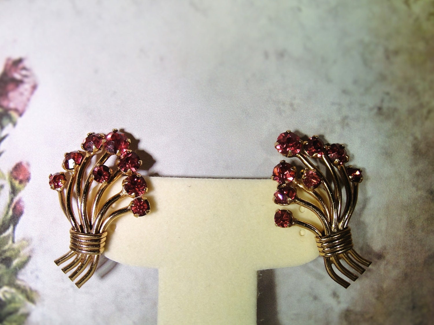 Collar Pins, Vintage VARGAS (2) 10K Gold Filled Rosey Pink Rhinestones