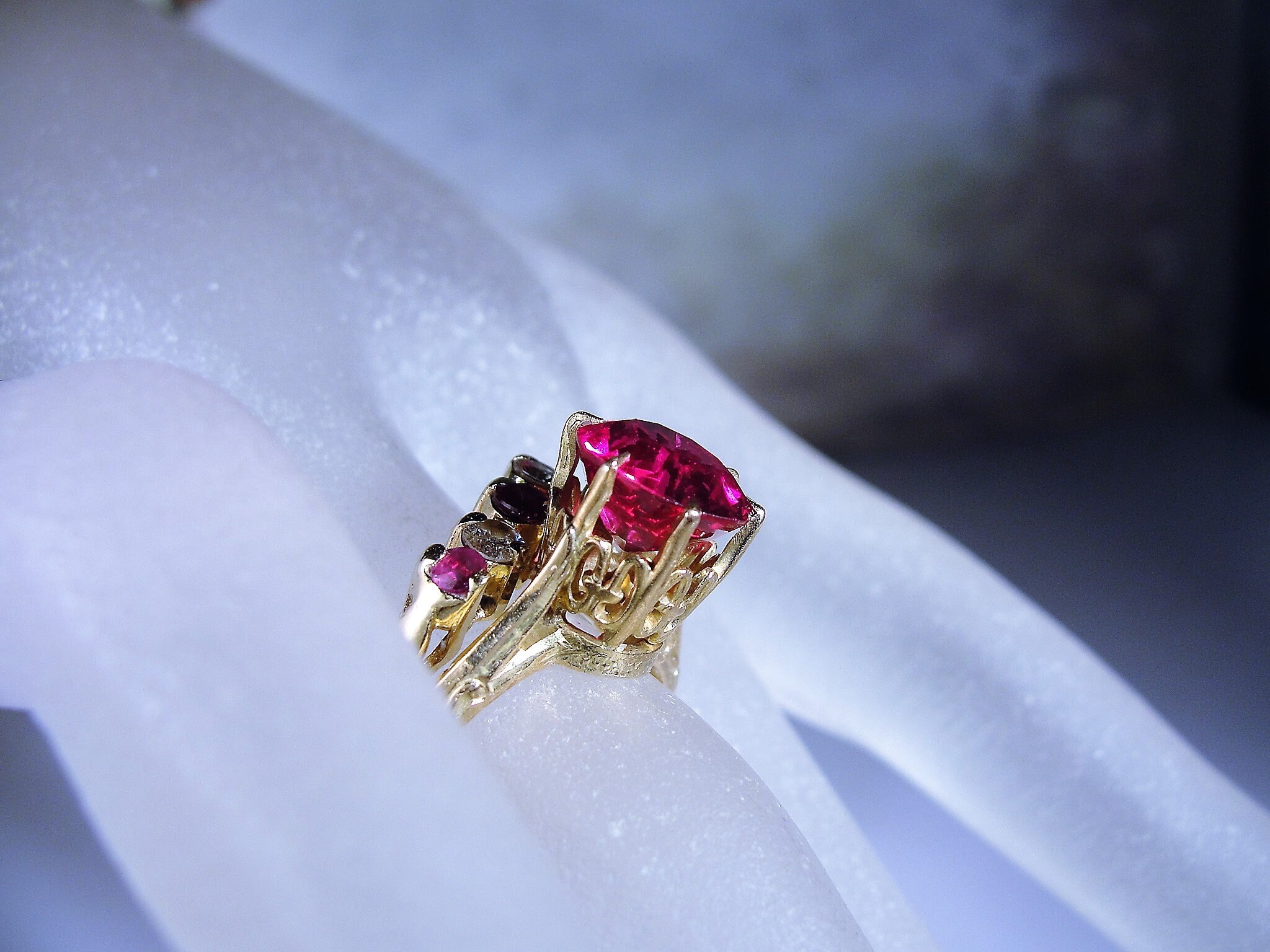 10K Victorian Bridal Rings, Ruby Engagement Ring, 14K Ruby & Diamond