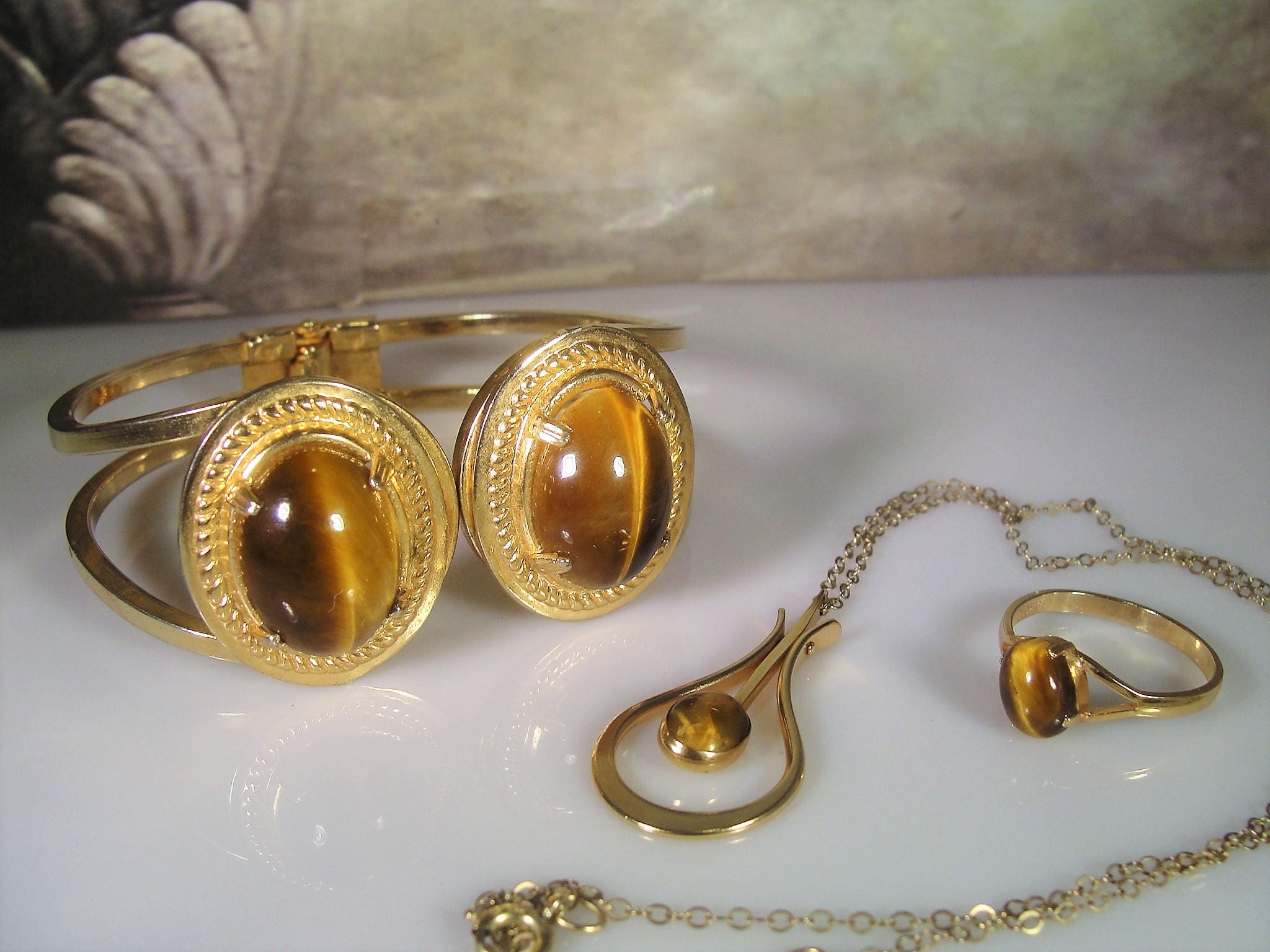 14K Gold Filled Jewelry Set, Tiger’s Eye Jewelry Set, Tiger’s Eye Ring