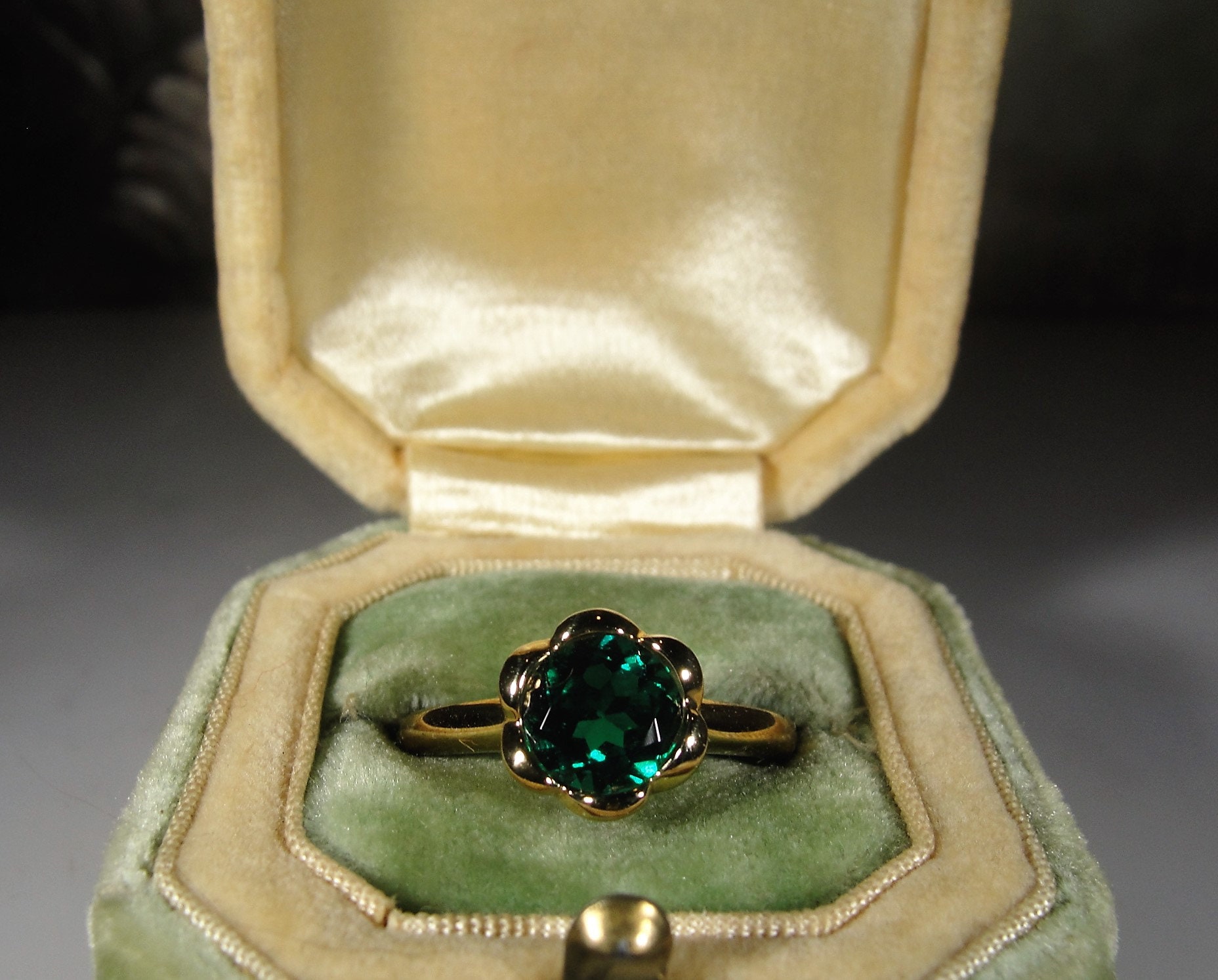 Emerald Ring, 10K Yellow Gold Green Emerald Buttercup Ring, Lab Created ...