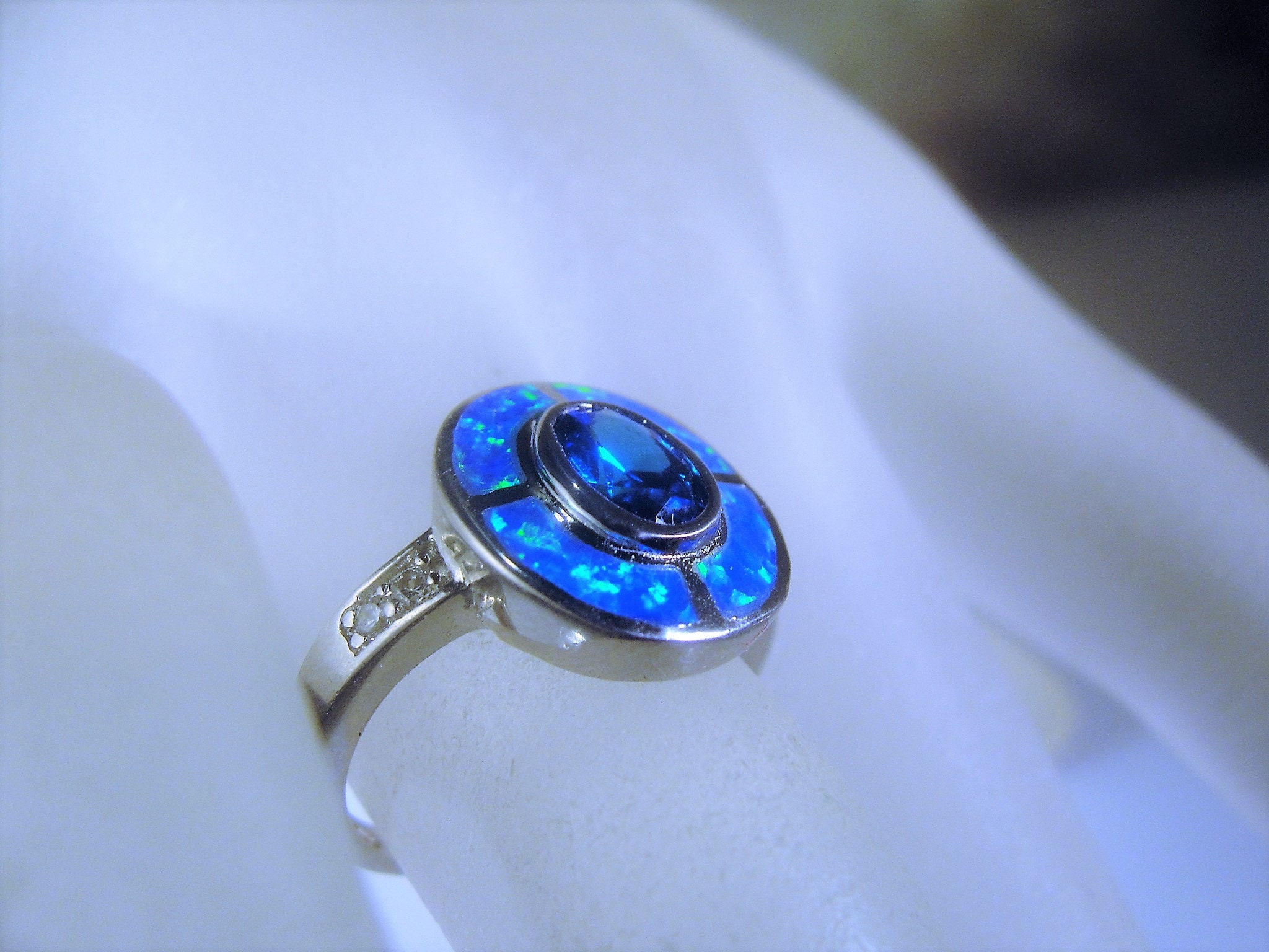 Sterling Silver Ring, Black Opal Ring, Synthetic London Blue Topaz Ring ...